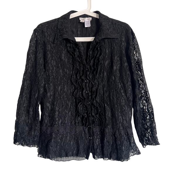 Coldwater Creek Black Lace Ruffle Blouse Women’s Medium Whimsigoth Romantic Top - Picture 1 of 7